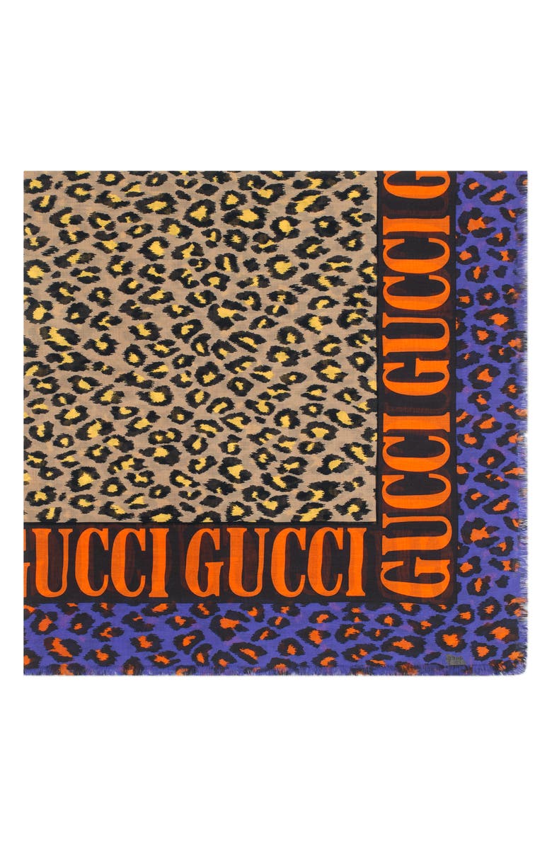 Gucci Disco Leopard & Logo Print Scarf, Alternate, color, 