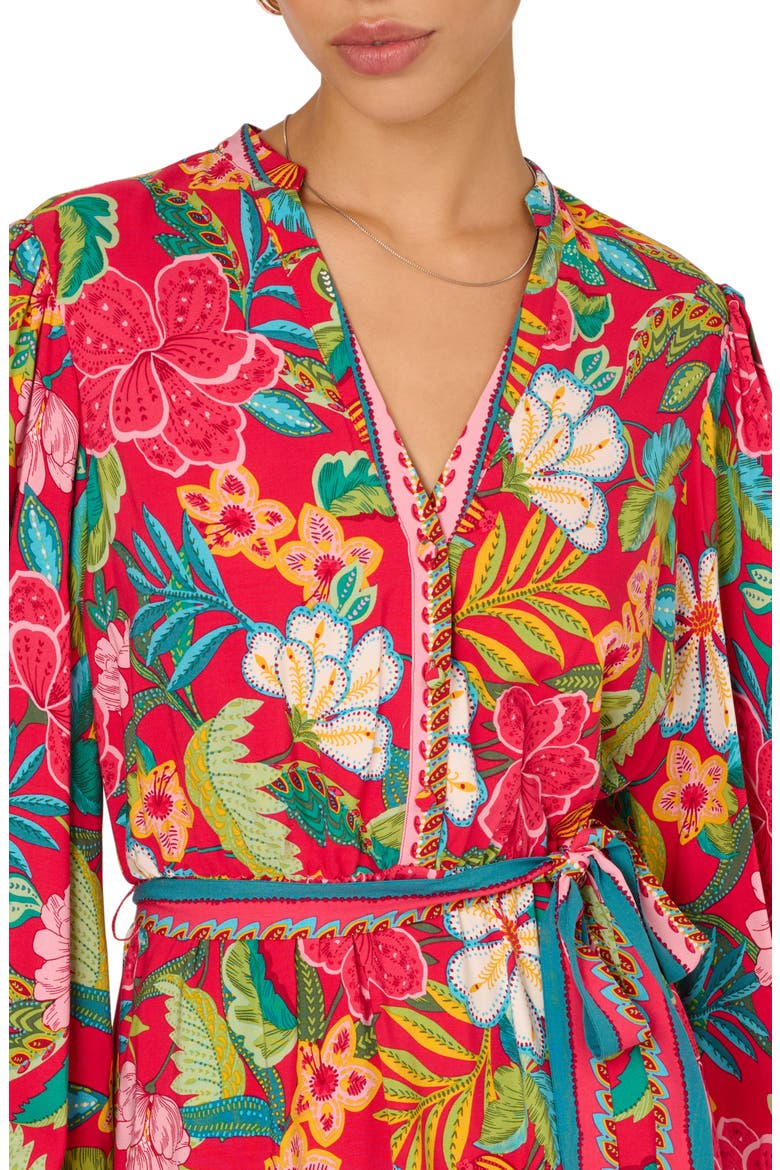 Mixed Floral Print Long Sleeve Dress, Alternate, color, RED MULTI
