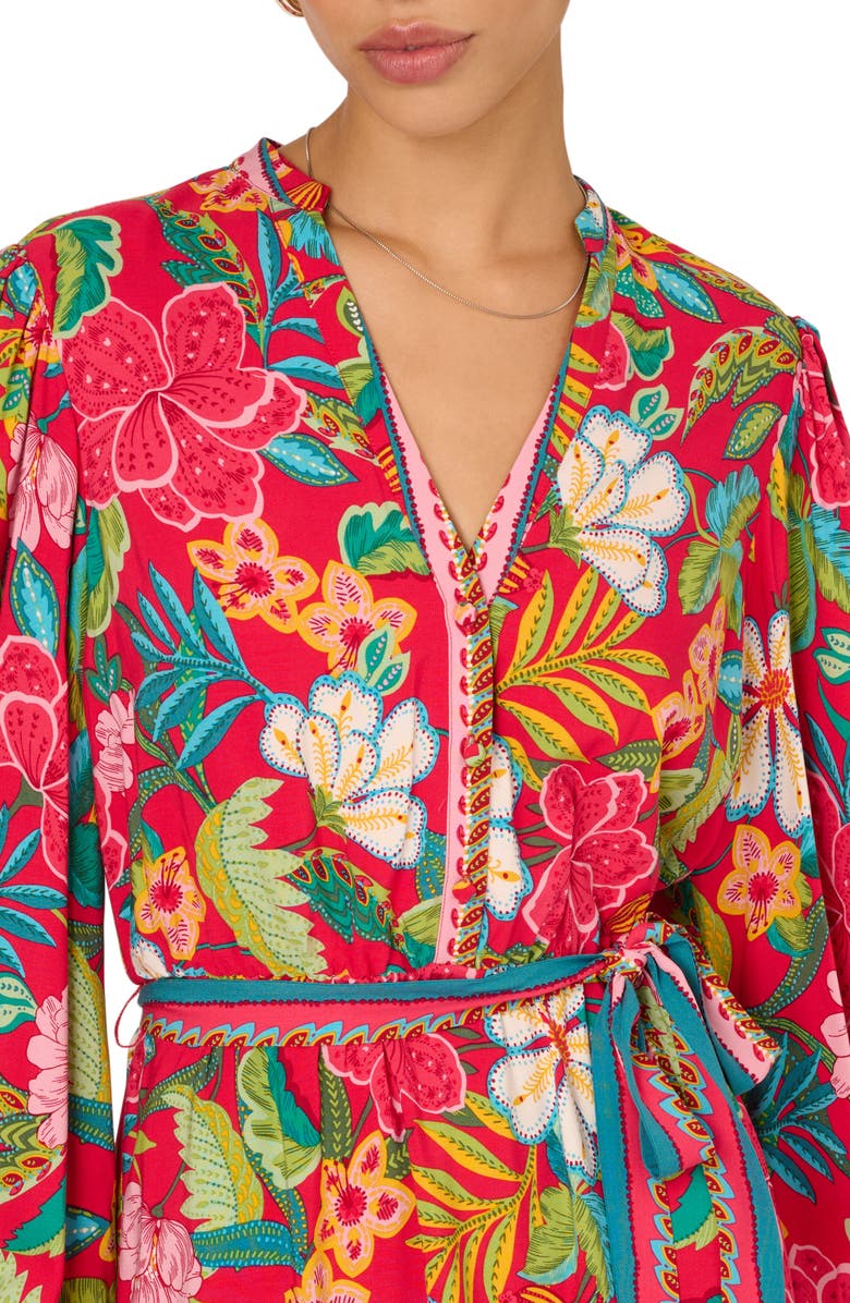 Adrianna Papell Mixed Floral Print Long Sleeve Dress, Alternate, color, Red Multi