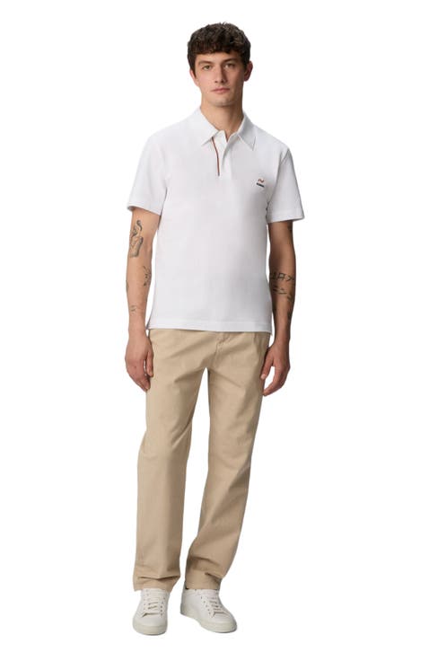 Solid Color Cotton Piqué Polo Shirt With Zigzag Embroidery And Contrasting Detail