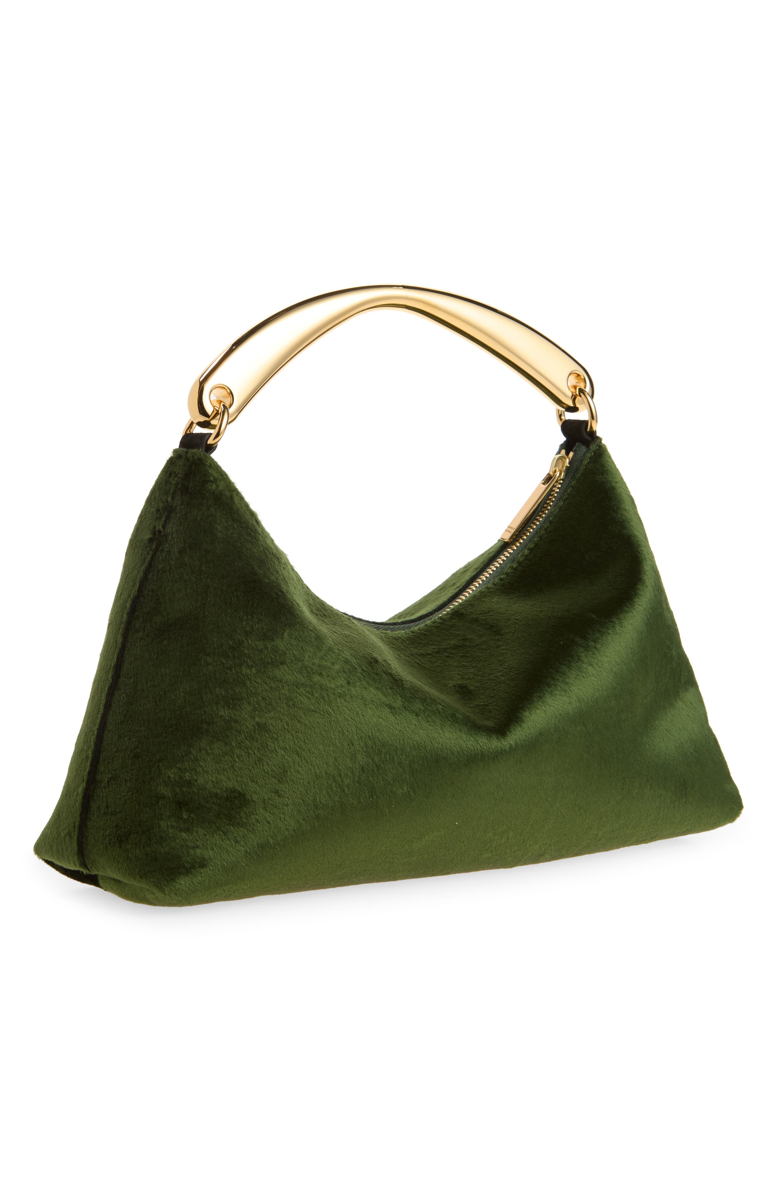 Rhea Metal Handle Velvet Hobo Bag, Alternate, color, OLIVE