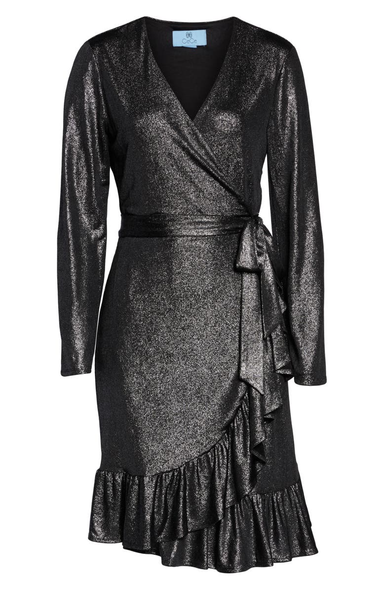 CeCe Foil Knit Ruffle Dress, Alternate, color, 