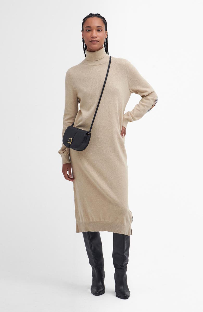 Barbour Elbow Patch Long Sleeve Wool & Cotton Turtleneck Midi Sweaterdress, Alternate, color, 