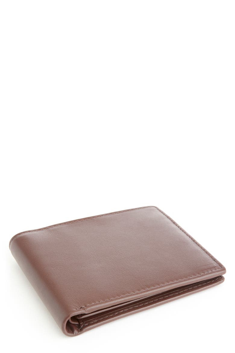 RFID Leather Trifold Wallet, Main, color, BROWN