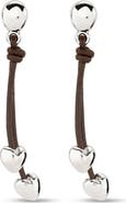 UNODE50 Leather Drop Earrings with Two Small Hearts
