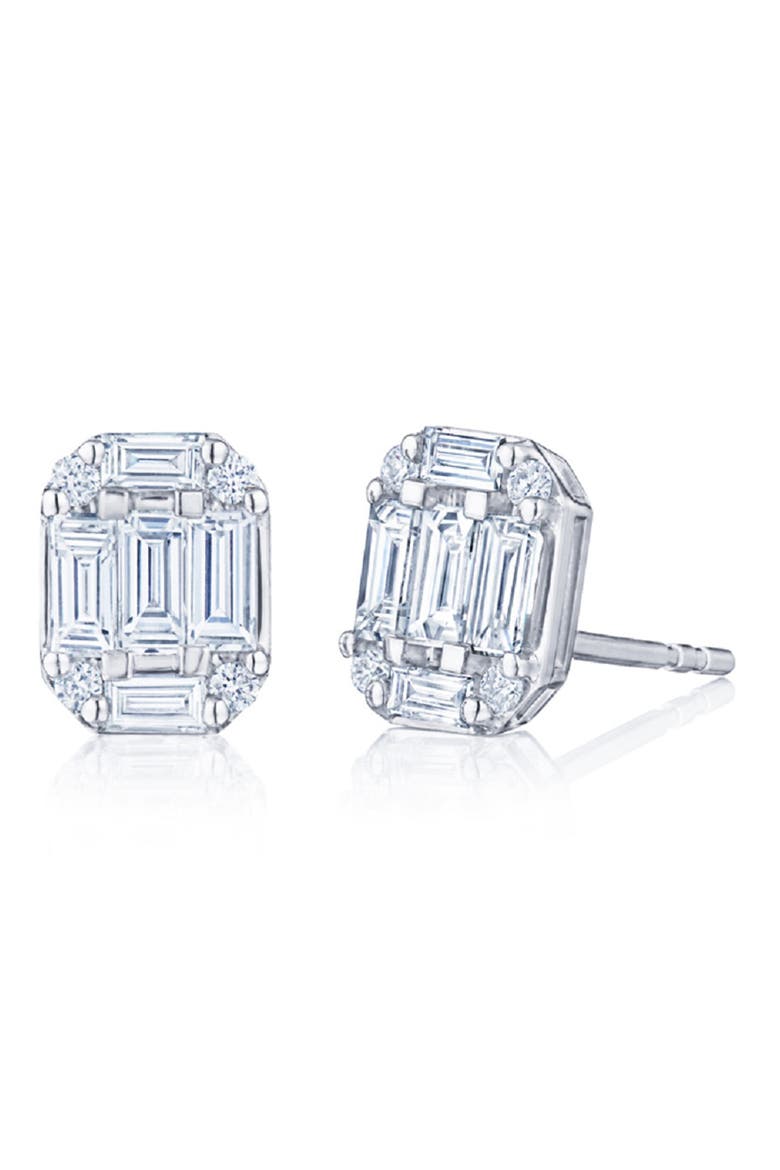 Kwait Baguette Sunburst Diamond Stud Earrings, Main, color, WHITE GOLD/ DIAMOND