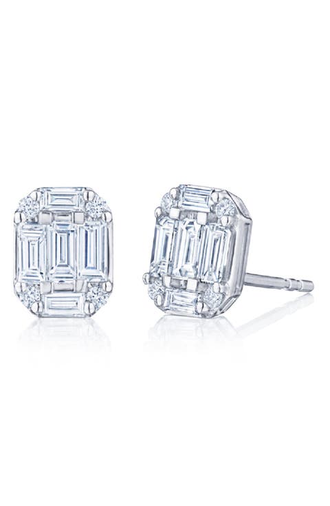 Kwait Baguette Sunburst Diamond Stud Earrings
