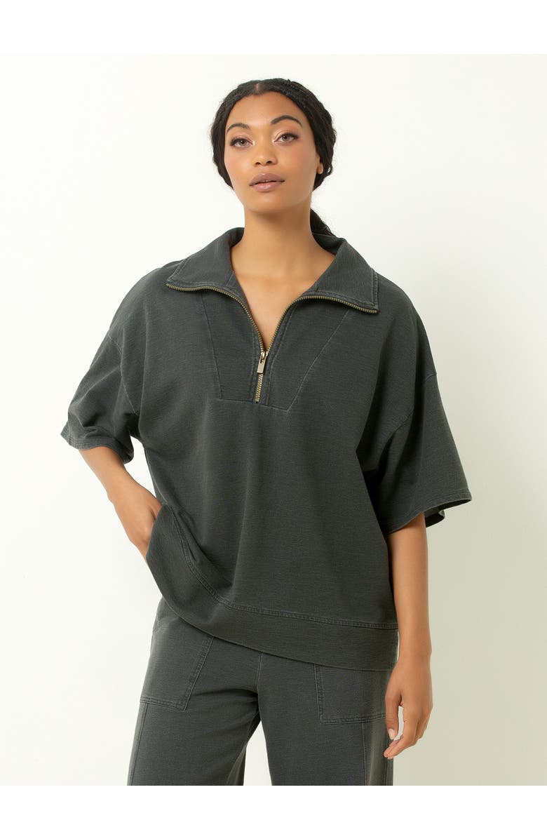 Single Stitch Oversized Half Zip Sweatshirt, Main, color, Faded Black