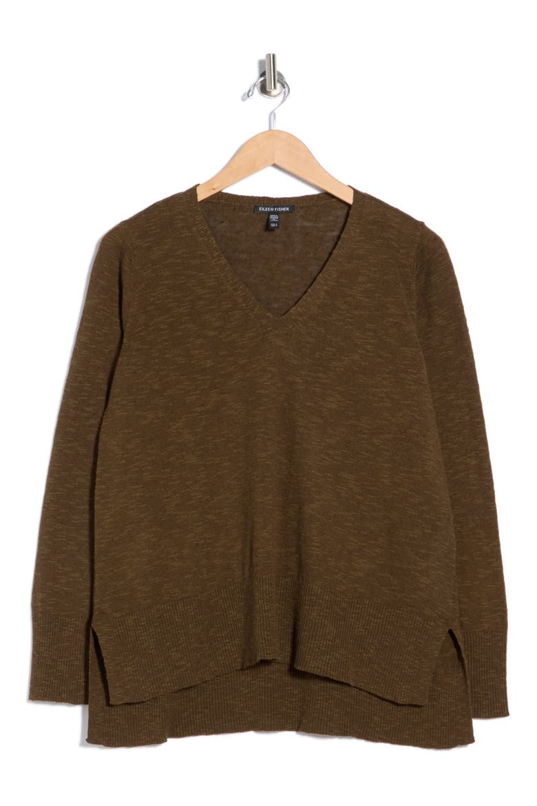 Organic Linen & Organic Cotton V-Neck Sweater, Alternate, color, BRANCH