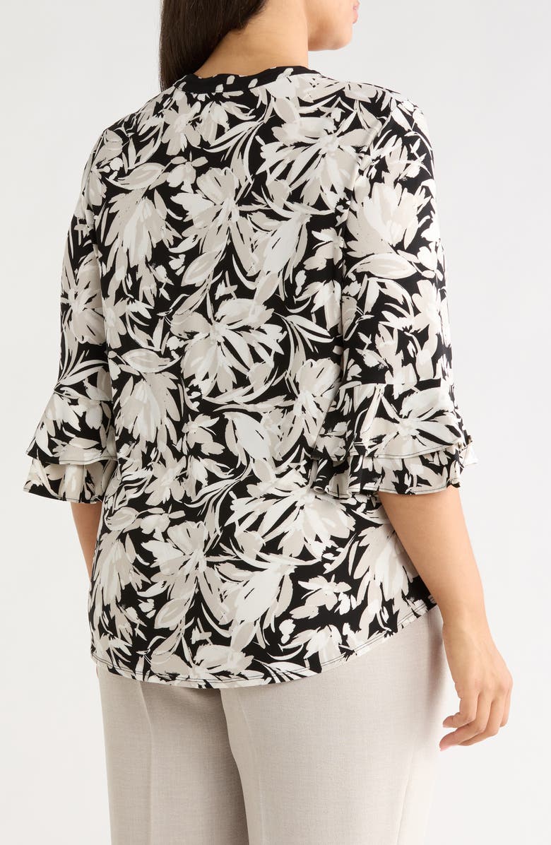 KASPER Floral Print Stretch Crepe Top, Alternate, color, Summer Straw Multi