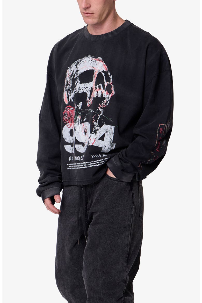 No Longer Here Oversize Long Sleeve Cotton Graphic T-Shirt, Alternate, color, BLACK