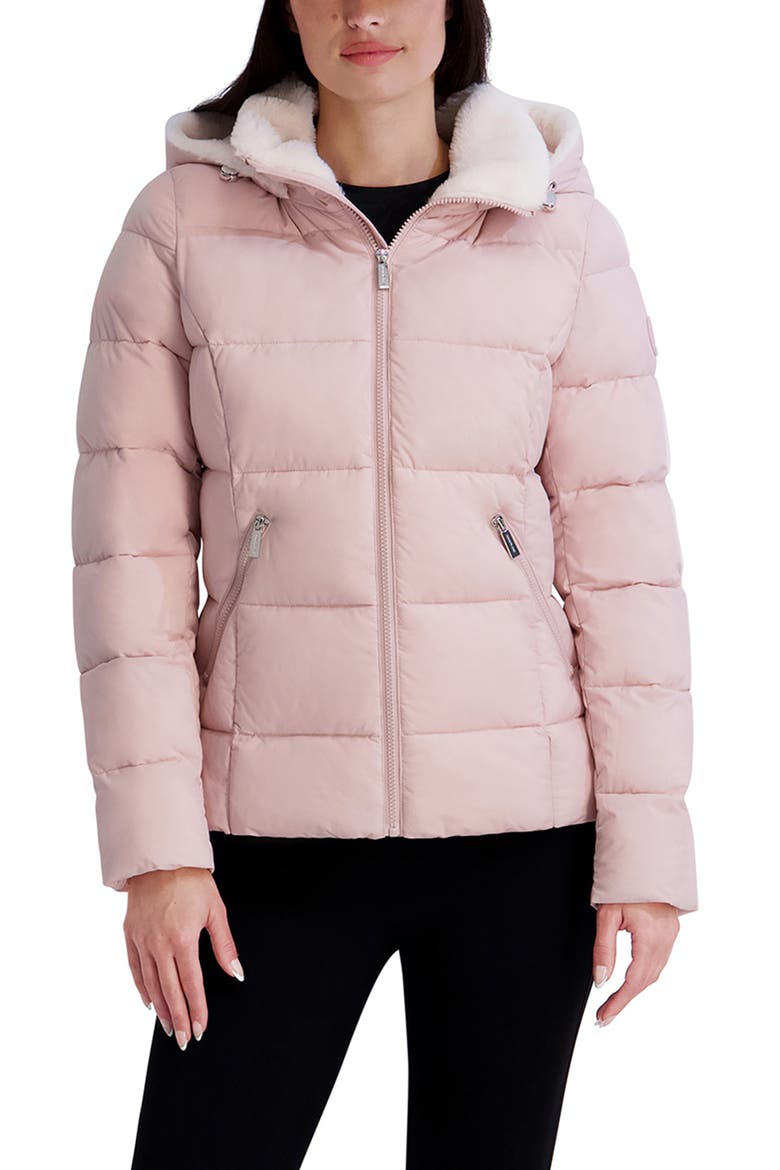 Water Resistant Hooded Faux Fur Lined Puffer Jacket, Main, color, LIGHT PINK