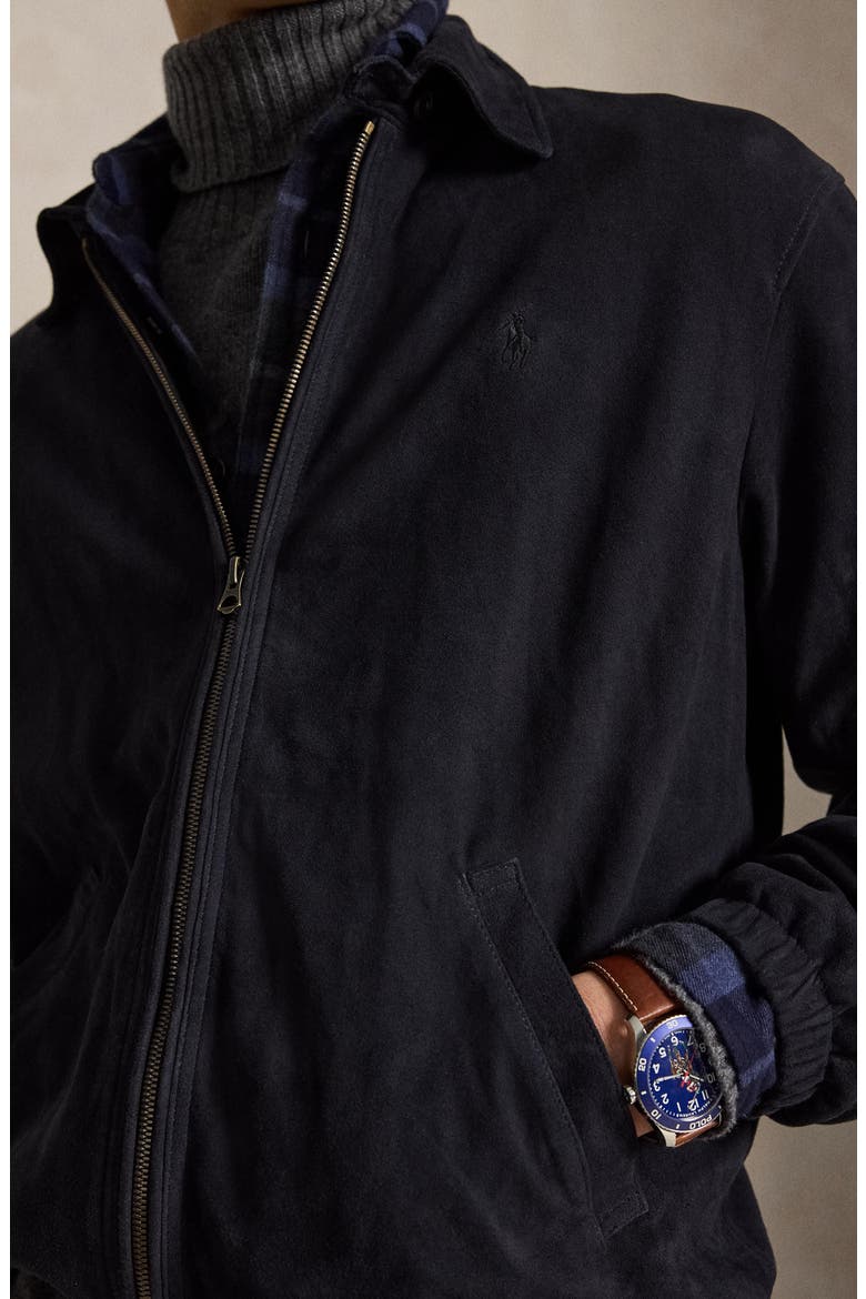 Sheep Suede Bomber Jacket, Alternate, color, NAVY