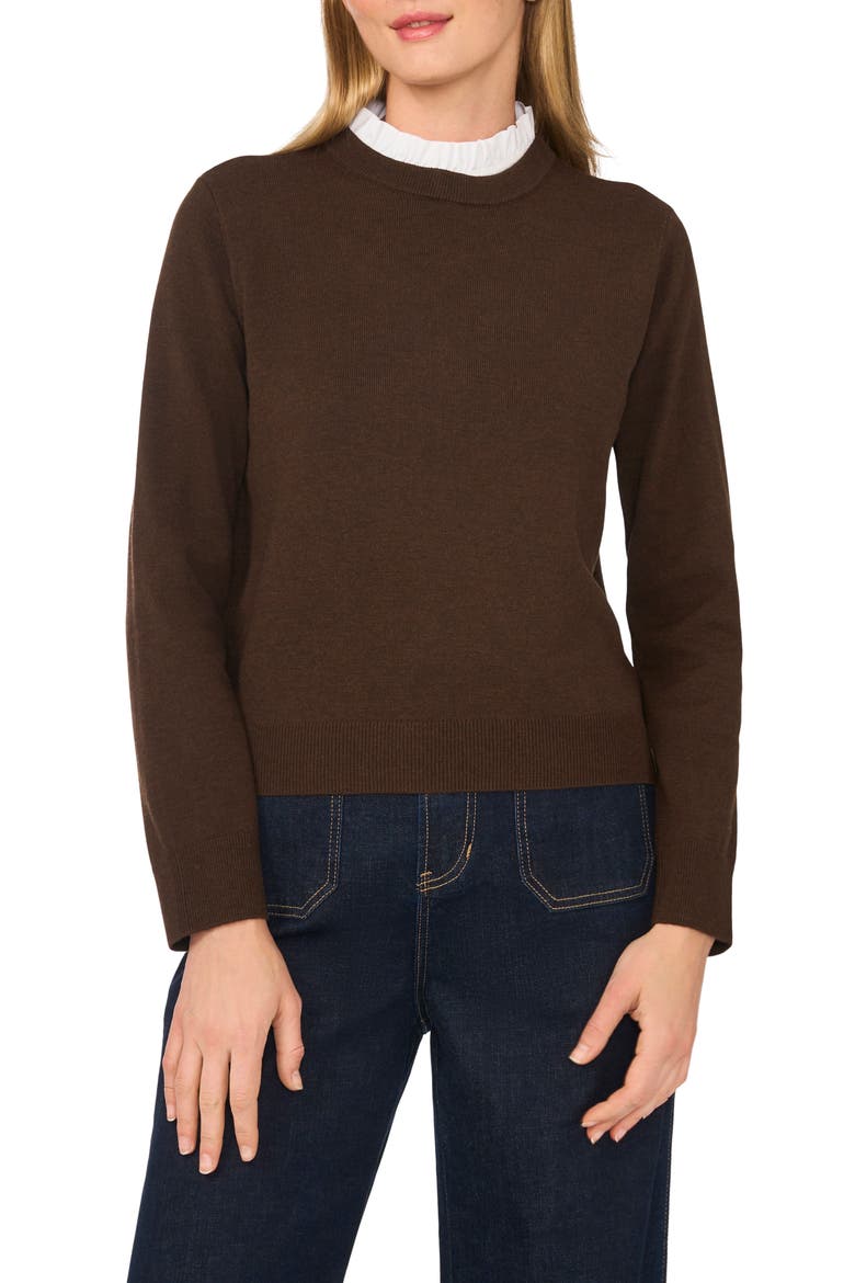 Ruffle Neck Layered Sweater, Main, color, RICH HICKORY