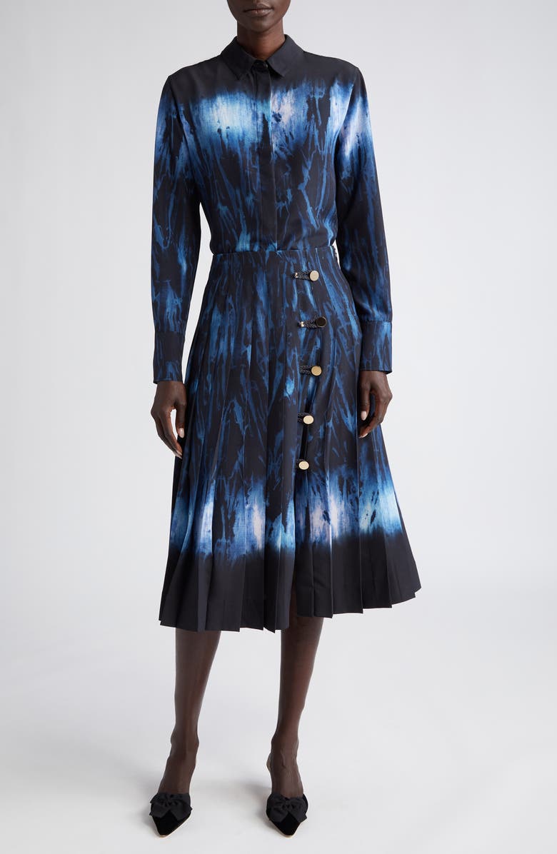 Altuzarra Chika Watercolor Print Silk Shirt, Alternate, color, Berry Blue Shibori