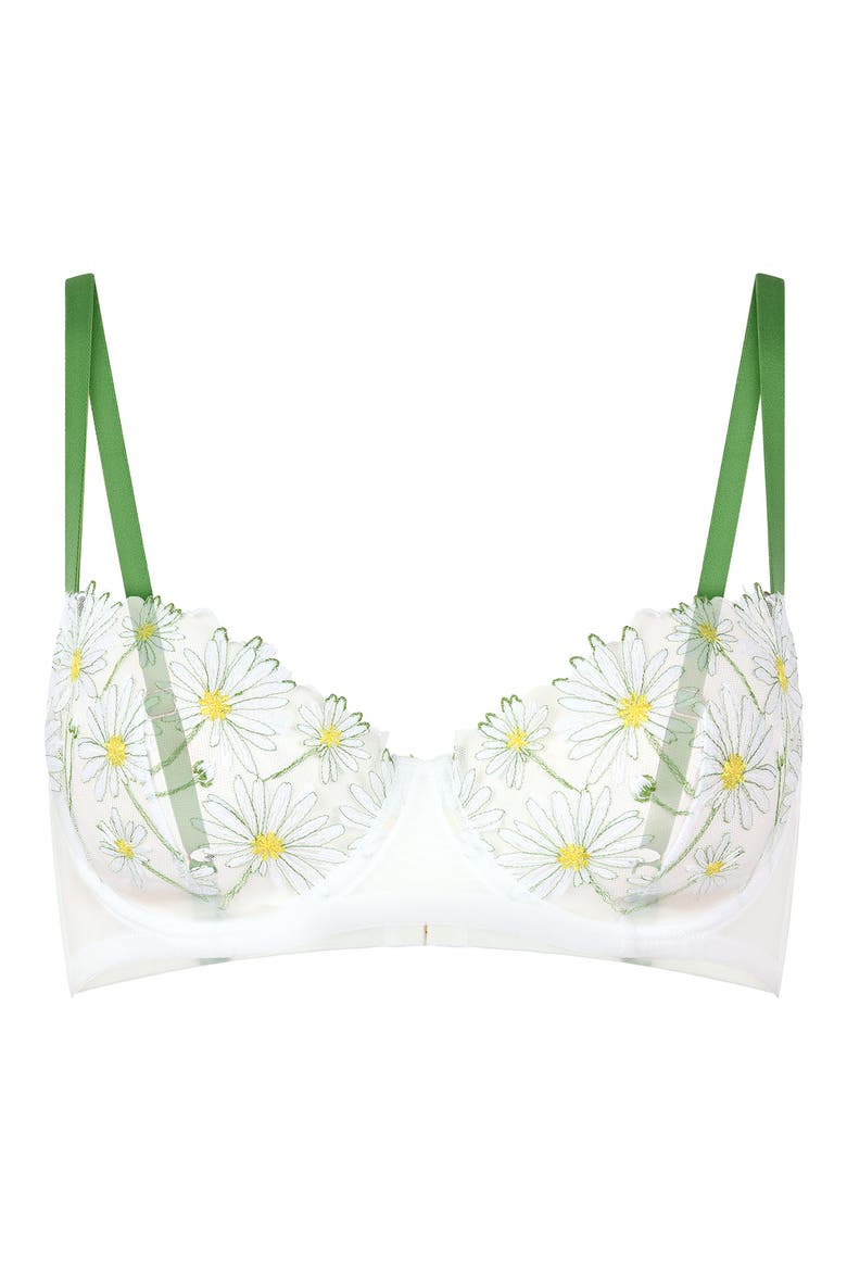 Dance des Fleurs Embroidered Mesh Underwire Bra, Alternate, color, FLORAL GREEN