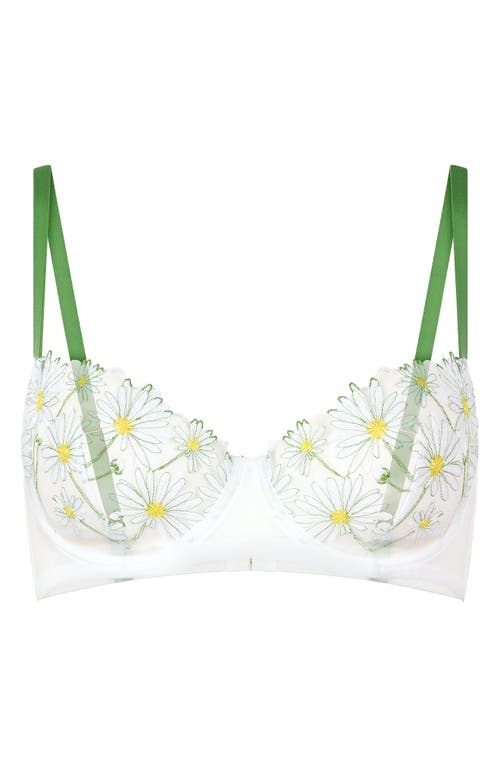 Huit Dance Des Fleurs Embroidered Mesh Underwire Bra In Floral Green