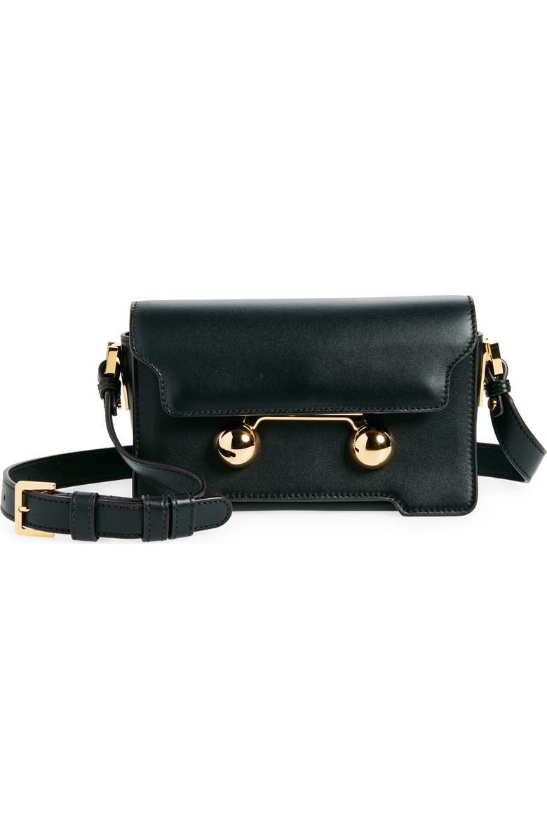 Marni Mini Trunkaroo Leather Shoulder Bag, Main, color, Black