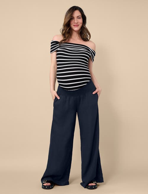 Motherhood Maternity Smocked Waist Wide Leg Pant In Blue