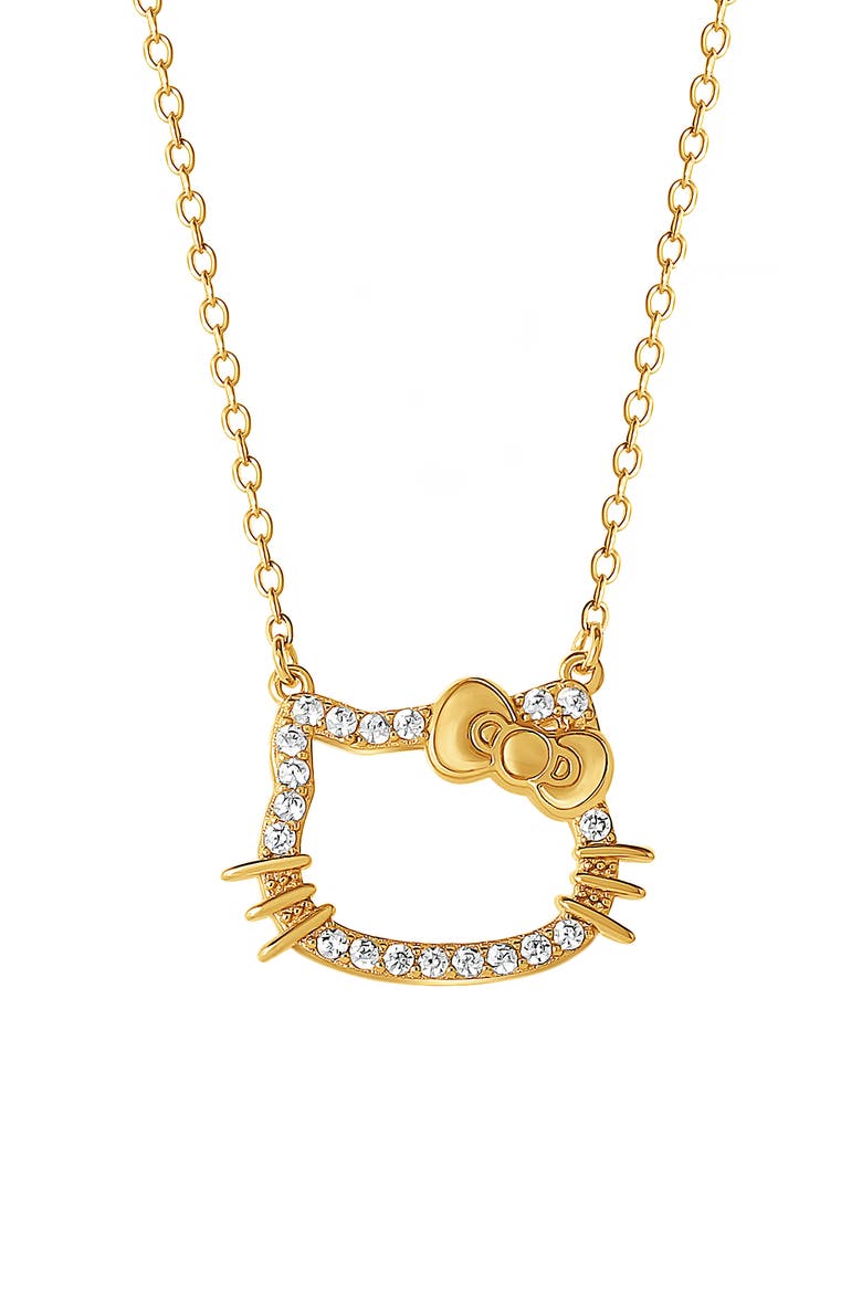 Sterling Silver Crystal Embellished Hello Kitty Pendant Necklace, Main, color, STERLING SILVER