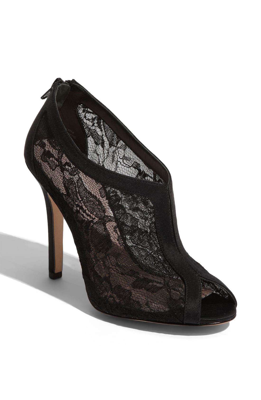 'Trio' Peep Toe Bootie, Main, color, BLACK LACE/ SATIN