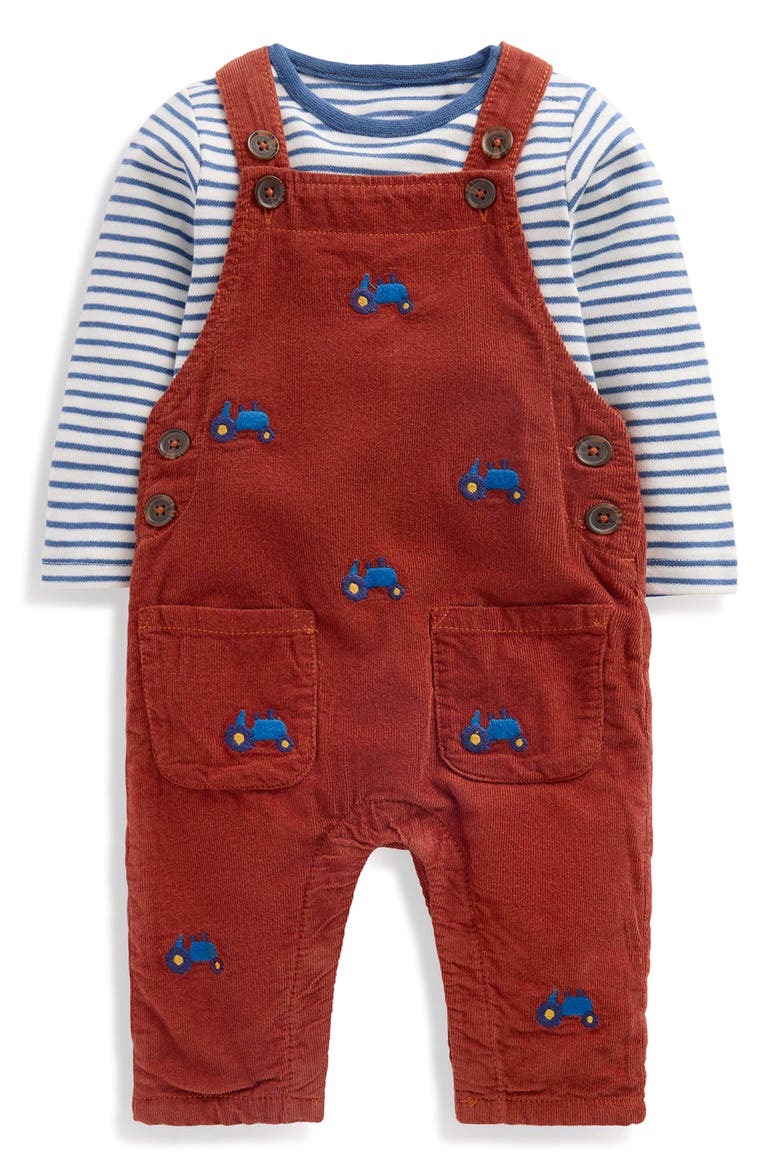 2-Piece Overalls & Tee Set, Main, color, BRICK RED TRACTORS