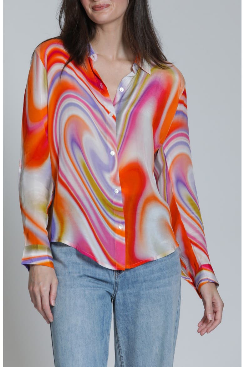 Print Button-Up Shirt, Main, color, ORANGE MULTI