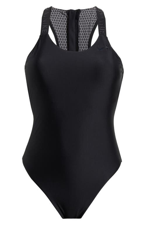 Nike Swim One-piece Racerback Swimsuit With Patterned Side Detail In Black