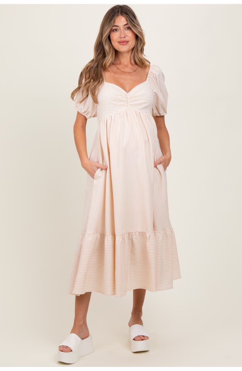 PinkBlush Sweetheart Stripe Smocked Back Midi Dress, Main, color, Beige