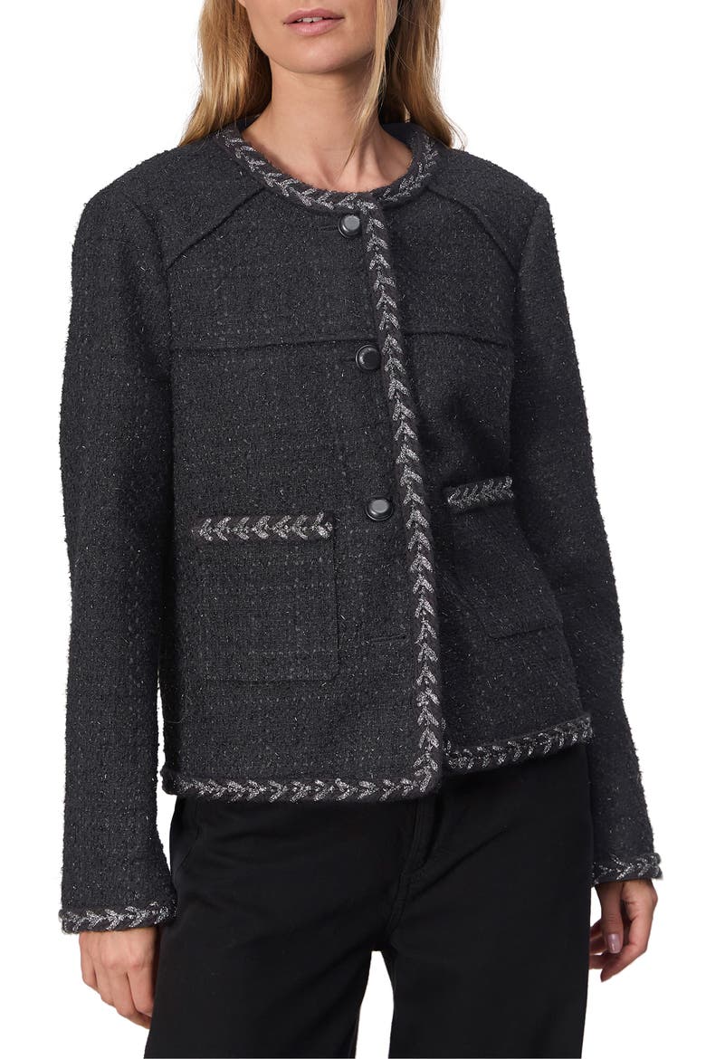 Mirabelle Metallic Tweed Jacket, Main, color, BLACK