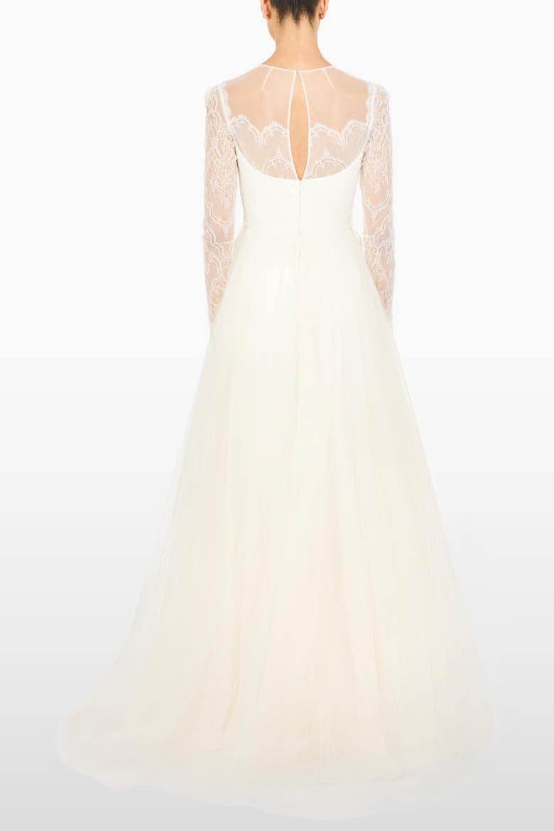 Silk Crush Lace Long-sleeve Bridal Dress, Alternate, color, Ivory