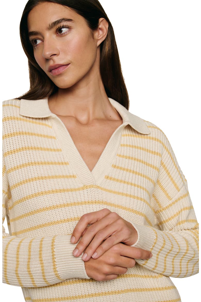 Coastal Stripe Cotton Blend Polo Sweater, Alternate, color, STRIPE ALMOND HEATHER/ SUNBEAM
