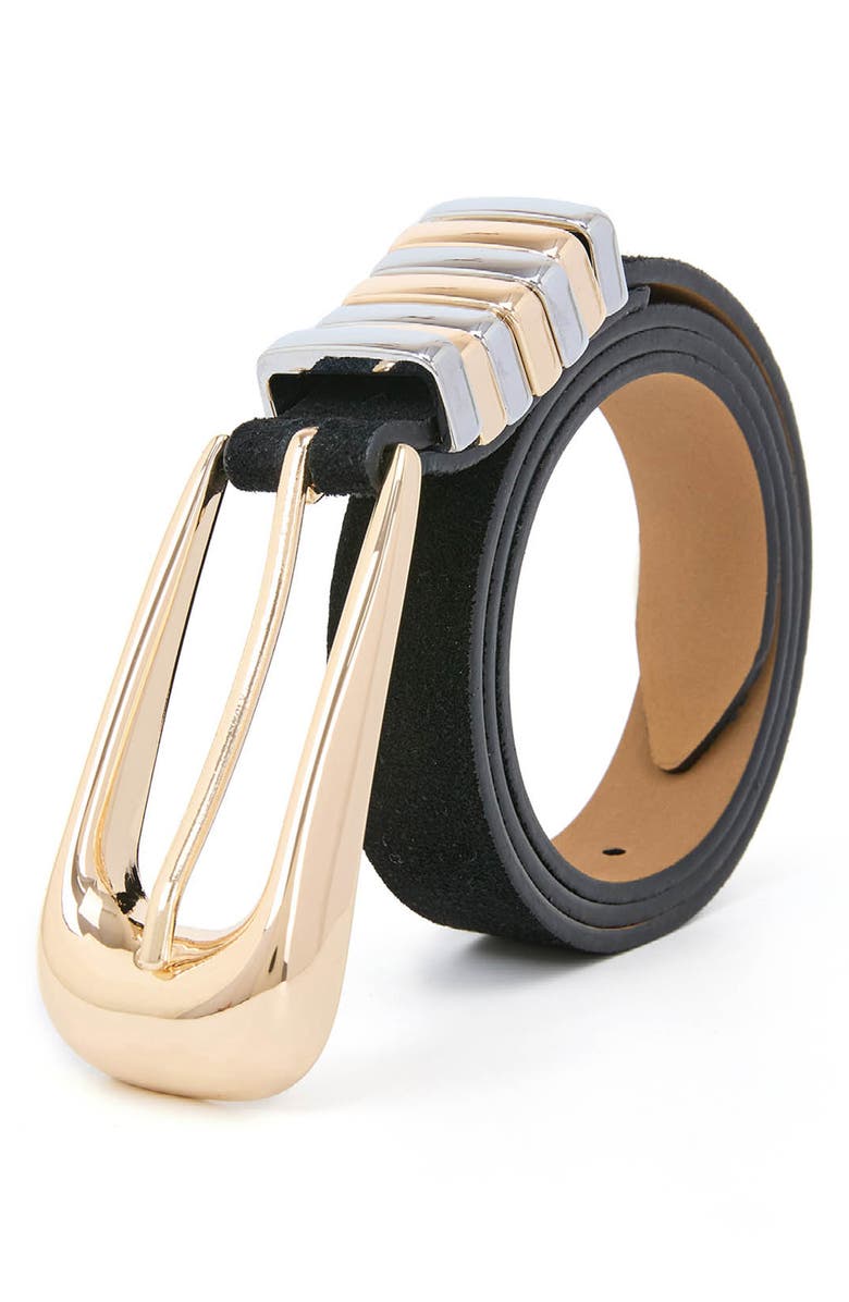 Ettika Two-Tone Keeper Leather Belt, Alternate, color, Black And Gold