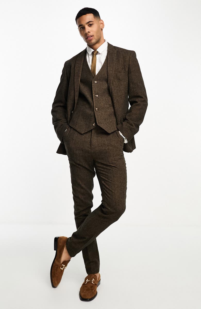 ASOS DESIGN Slim Fit Herringbone Suit Trousers, Alternate, color, 