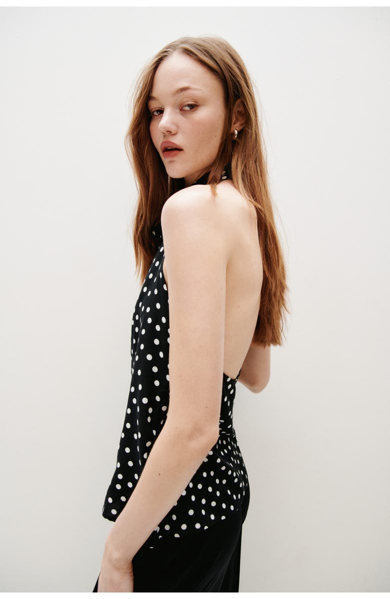 H&M Viscose Halterneck Top, Alternate, color, Black/Polka Dot