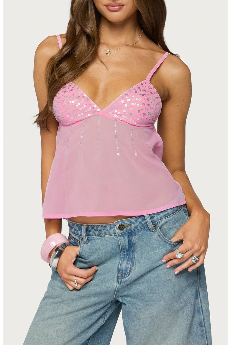 Klio Sequin Chiffon Babydoll Top, Main, color, LIGHT-PINK