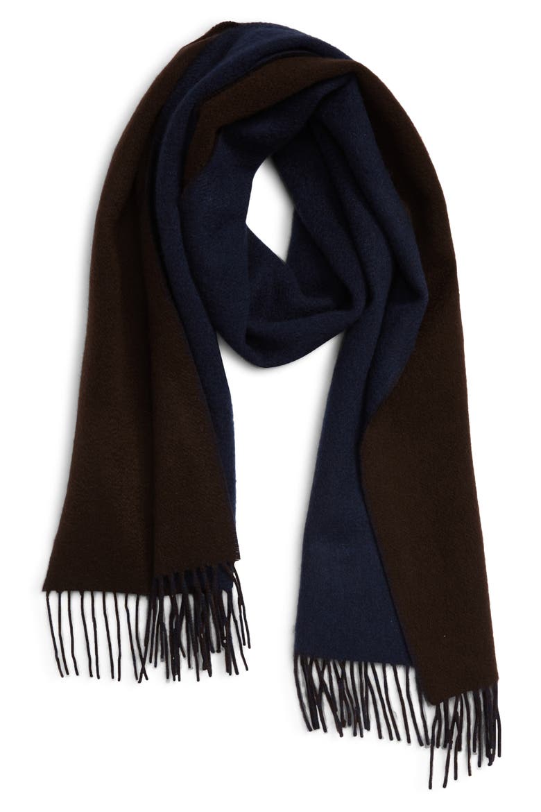 Double Face Cashmere Scarf, Main, color, NAVY/ BROWN