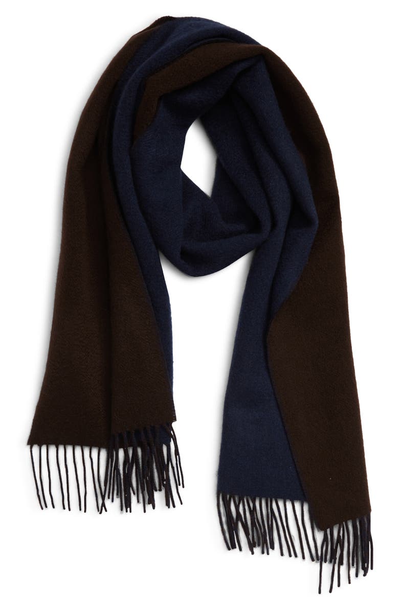 Andrew Stewart Double Face Cashmere Scarf, Main, color, Navy/ Brown