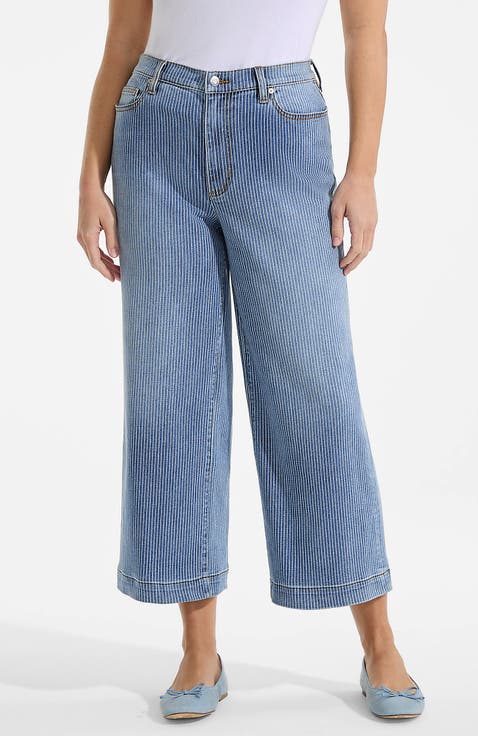 Plus Size Denim High Rise Wide Leg Crop Jeans