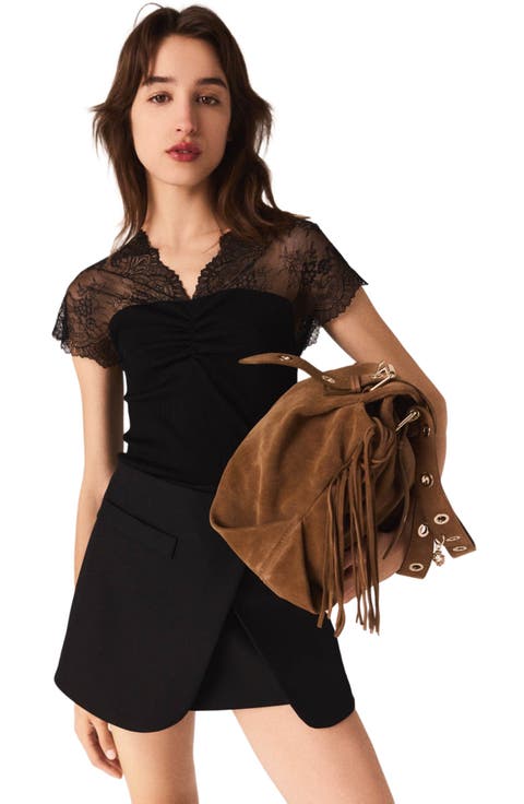 Jersey top with lace trim