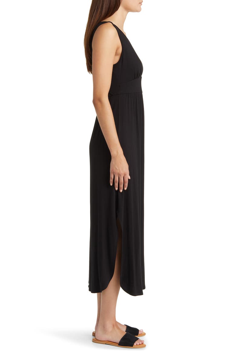 Sleeveless V-Neck Jersey Midi Dress, Alternate, color, BLACK