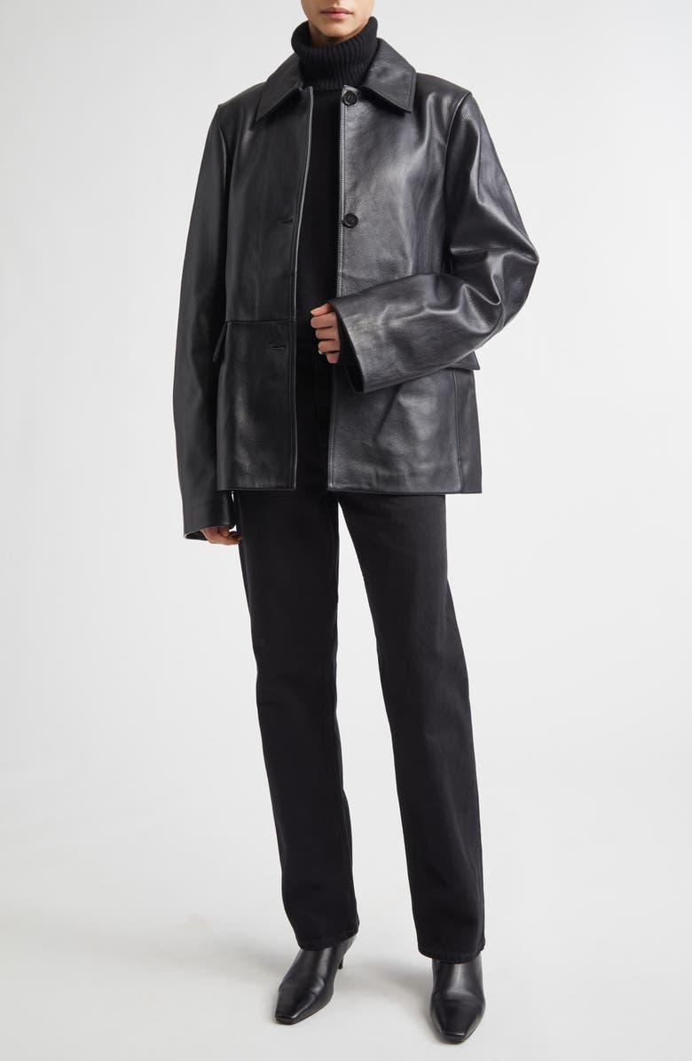 TOTEME Grained Leather Jacket, Alternate, color, Black