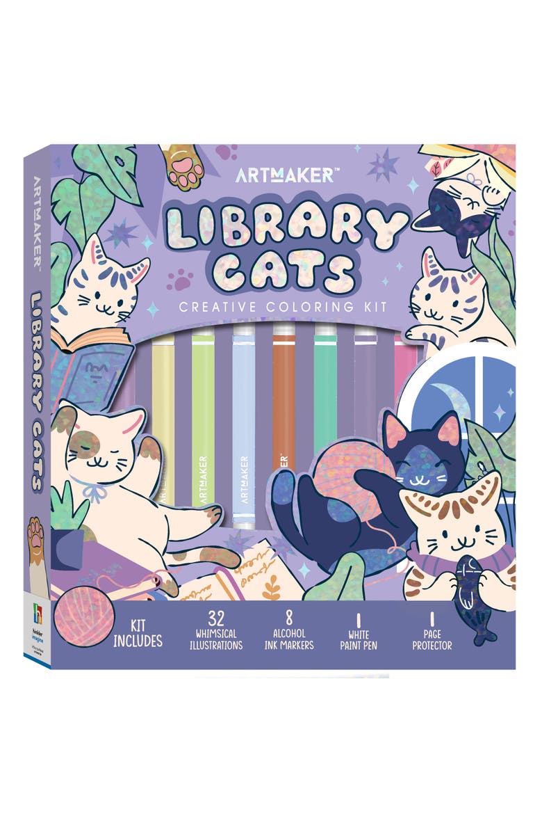 Library Cats, Creative Coloring Kit, Adult Activity Set, 32 Designs, Main, color, Multicolored
