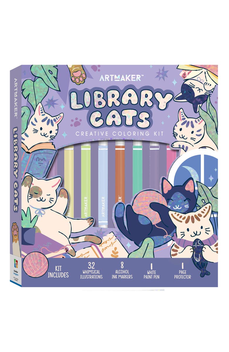 Art Maker Library Cats, Creative Coloring Kit, Adult Activity Set, 32 Designs, Main, color, Multicolored