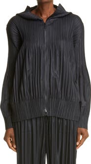 Pleats Please Issey Miyake Pleated Zip Front Hoodie