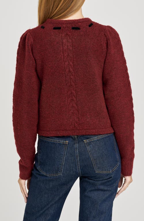 Wayf X Sara Walker Jackie Velvet Bow Cable Stitch Cardigan In Burgundy