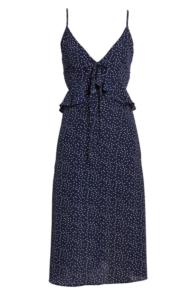 Ruffle Tie Back Midi Dress, Alternate, color, NAVY