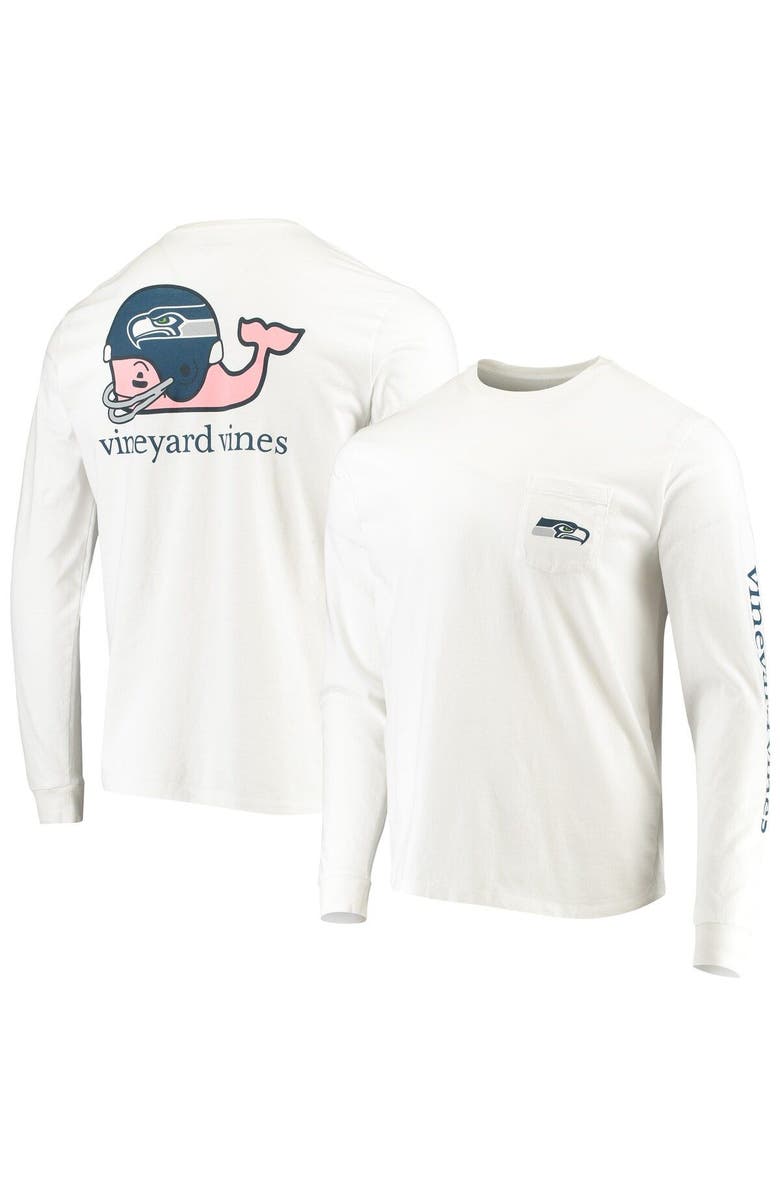 vineyard vines Men's Vineyard Vines White Seattle Seahawks Whale Helmet Long Sleeve T-Shirt, Main, color, White