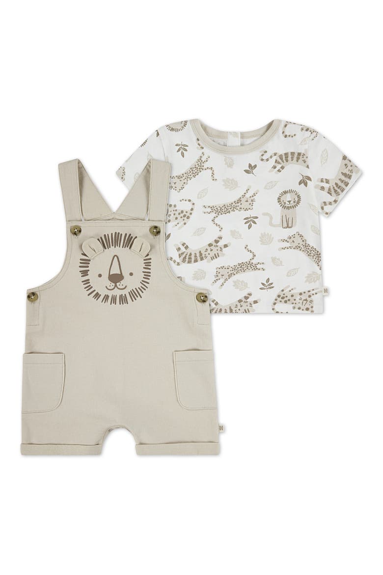 Print Organic Cotton T-Shirt & Overalls Set, Main, color, HUGGIES FRENCH OAK