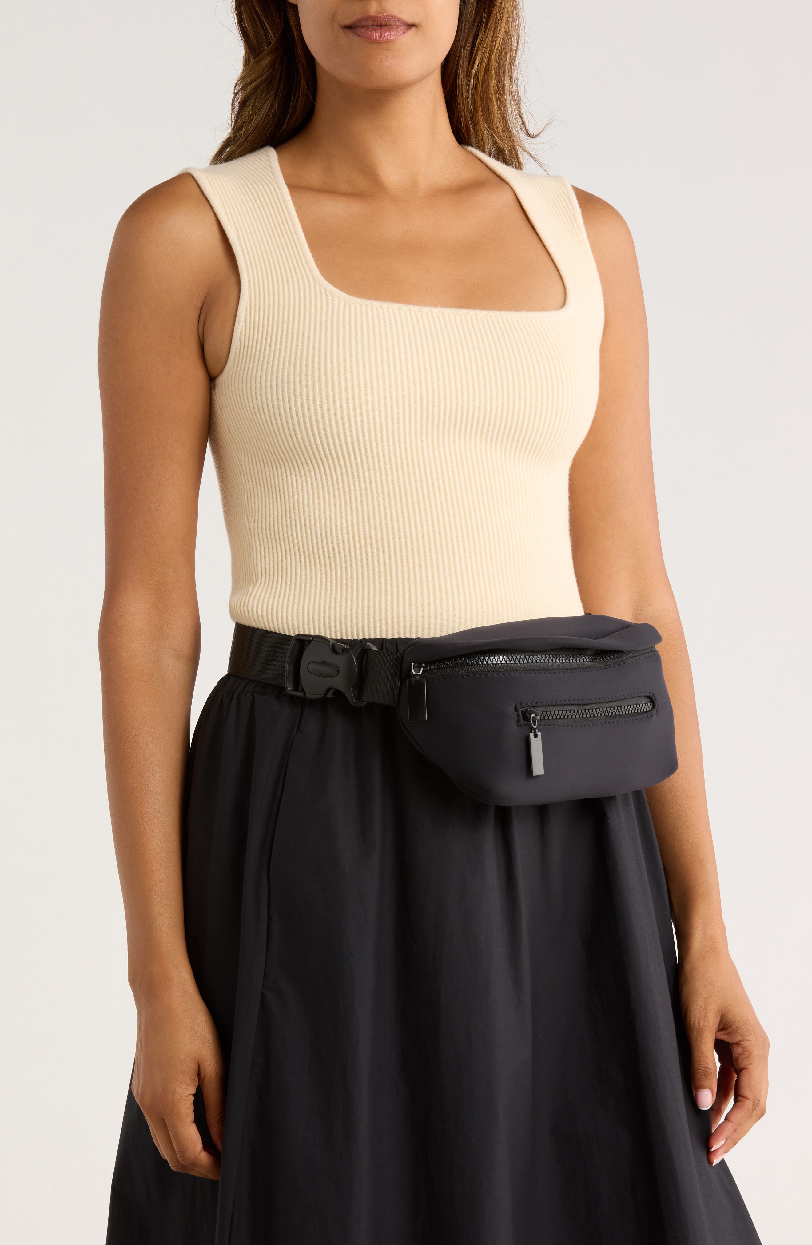 PATRIZIA LUCA Neoprene Belt Bag, Alternate, color, Black